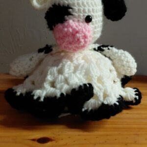 soft yellow duck lovey perfect for little ones. handmade crochet security blanket measuring approximately 10" x 10".