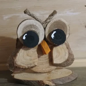 rustic wood slice owl